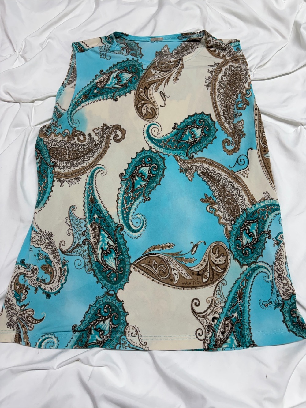 Y2K Turquoise Brown Paisley Sleeveless Stretch Top Boho Retro